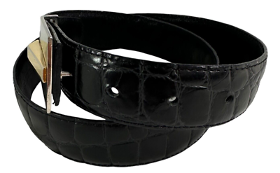 CARLISLE Vintage Leather Black Croc Embossed Belt Silver and Gold Buckle Sz M Vintage CARLISLE Black Croc Embossed Leather Belt Marked as  main image 3