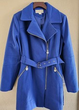 Michael Kors Asymmetrical Belted Walker Coat Royal