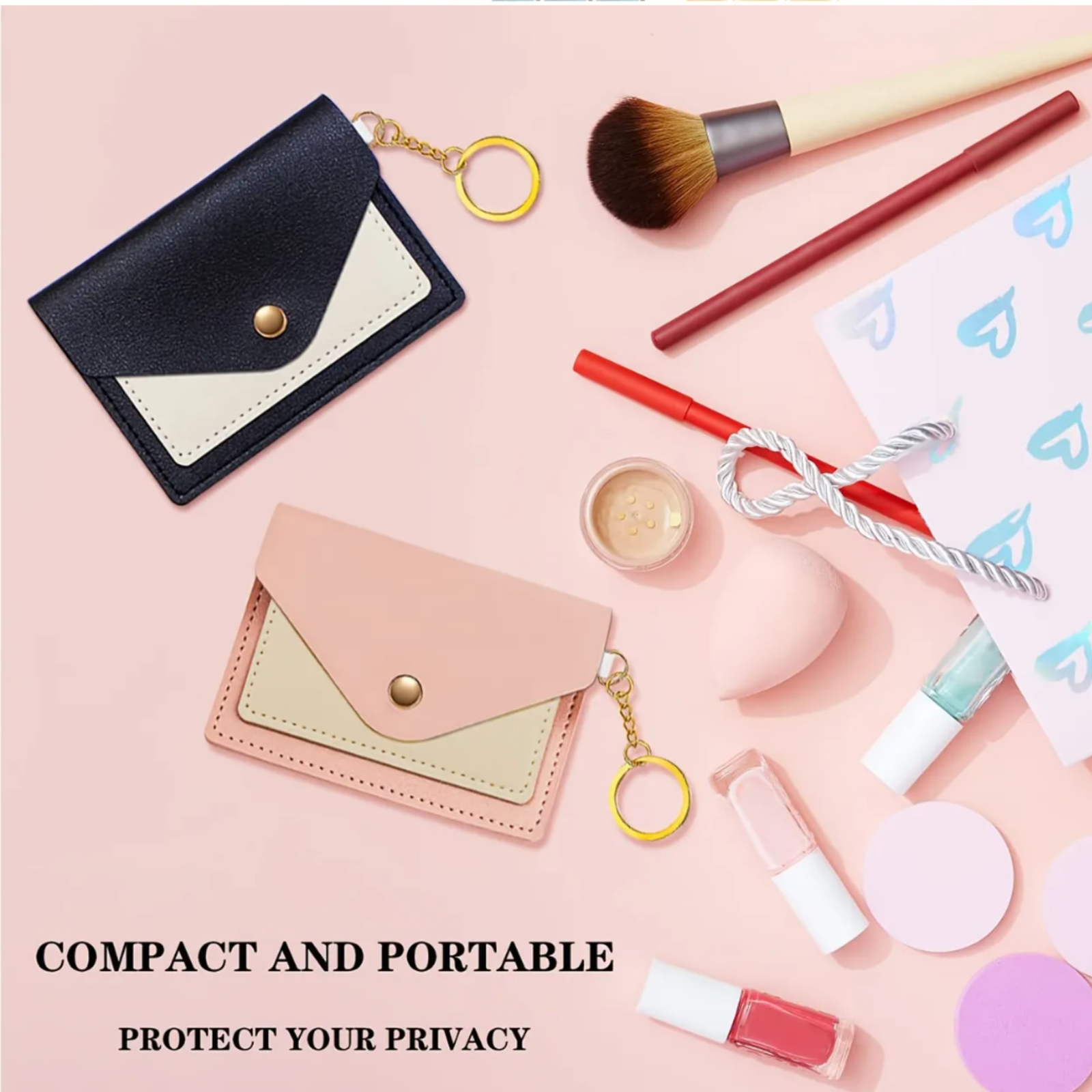 Vintage Multi-Slot Card Holder Wallet with Keychain - Stackable Organizer for Cards & Cash-image