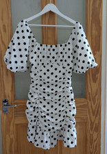 GORGEOUS MODERN LIPSY POLKADOT ROUCHED PUFF SLEEVE DRESS UK SIZE 10