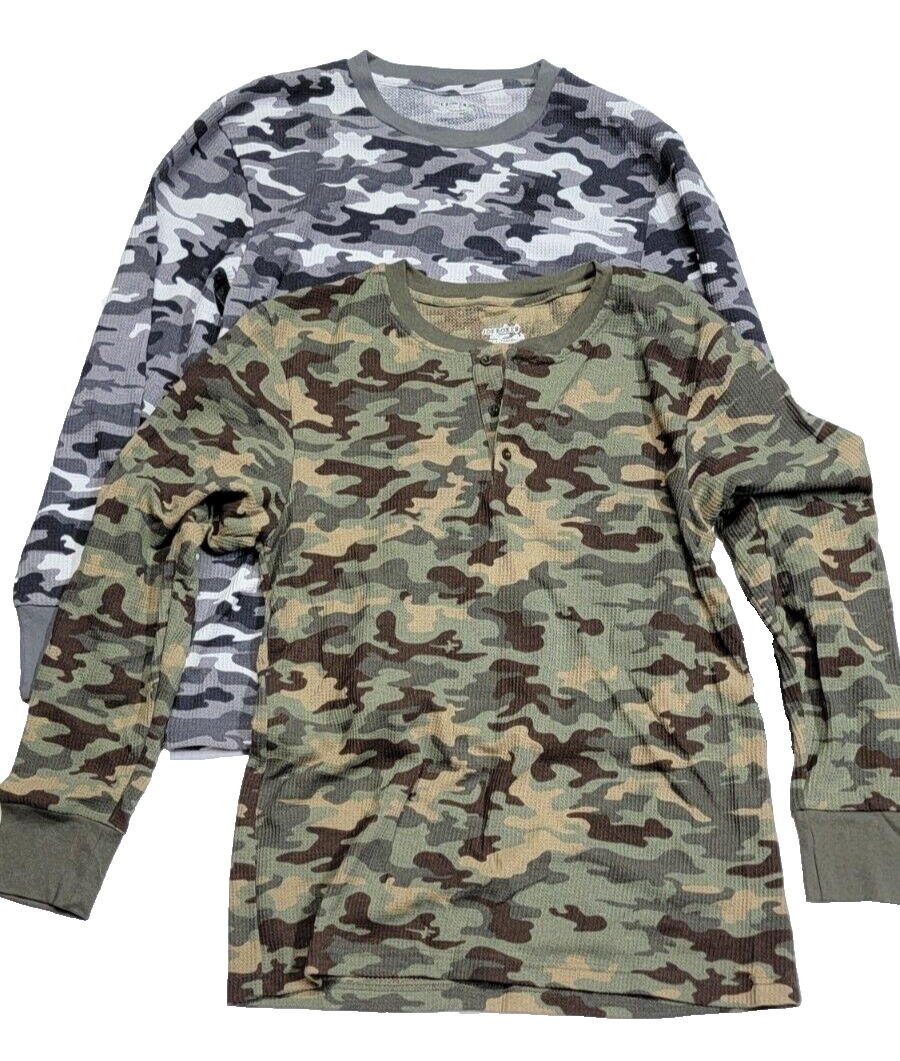 Lot Of Joe Boxer Henley Camouflage White Green Waffel Thermal Shirt Mens  Large