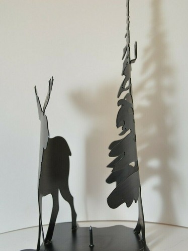 Moose Pine Tree Rustic Country Candle Holder Metal Table Wall Sconce Man Cave - Picture 8 of 12