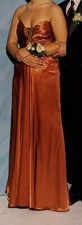 EUC Womens Bronzed Copper Sequins Formal Evening Gown Sz 12  Wrap Prom Wedding