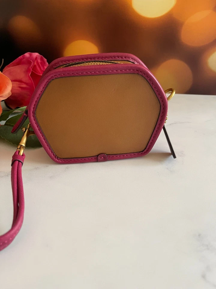 Muñequera bandolera de cuero con estuche geométrico para monedas Coach ~NUEVA CON ETIQUETAS~ bloque de color 306 Foto 3 de 4