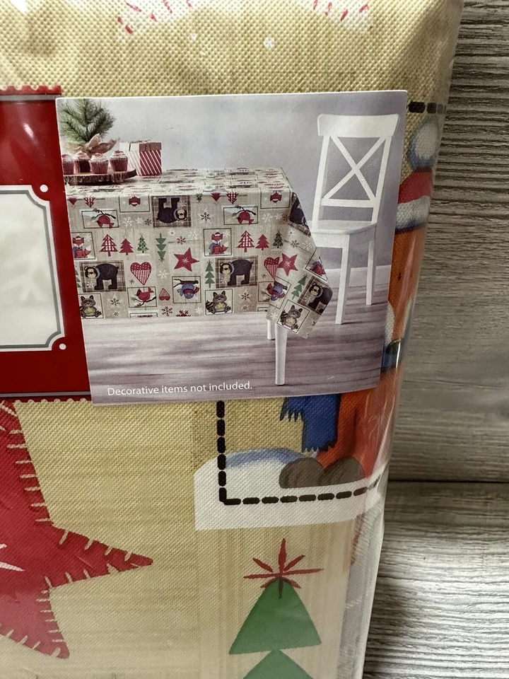 New Holiday Time Tablecloth Print Vinyl Rectangle 60" X 102” Fox, Cardinal, Bear - Image 3 of 4