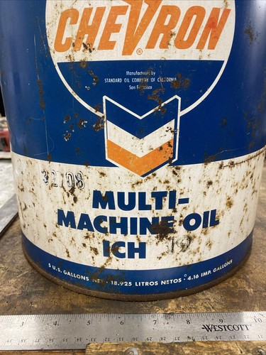 Chevron Vintage 5 Gal. Bidone Olio Olio Multimacchina Olio ICH Standard Oil Co. Rheem '68 - Foto 3 di 24