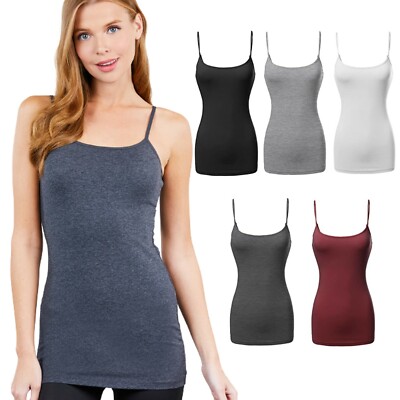 Women's Cami Tank Top Long Layering Casual Camisole Adjustable Plus Size S - 3XL