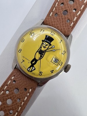 Vintage Rare Collectors Silver Tone Mr.Peanut Men's Mechanical