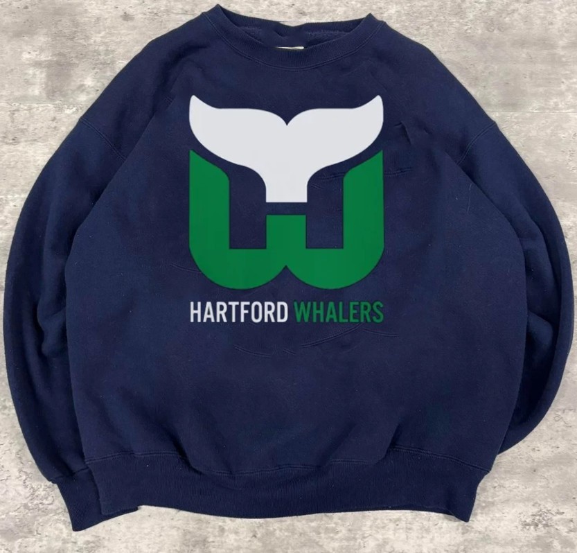 Hartford Whalers Hockey Champs Logo navy color crewneck sweatshirt