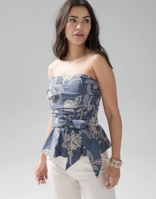 #ad NWT White House Black Market Floral Poplin Embroidered Bustier Top Size 8 $39.00