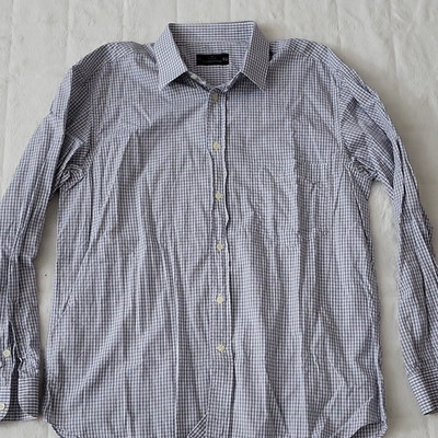 Sonrisa Gray White Check Woven Cotton Spread Collar Button-Up Shirt 42