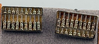 Vintage Cuff Links Sterling Silver Abacus Moving Beads Hong Kong Mechanical 3/4''