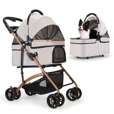 3-in-1 Foldable Pet Stroller for Small Dogs Cats - Detachable Carrier, Car ...