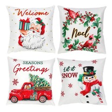 Christmas Throw Pillow Covers 18x18 inch Set of 4 with Santa Claus, Snowman,T...