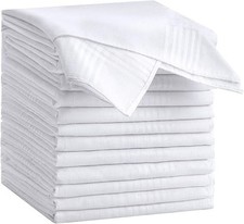 12 Pack Cotton Handkerchiefs 16X16 Inch White Classic Pocket Hankies