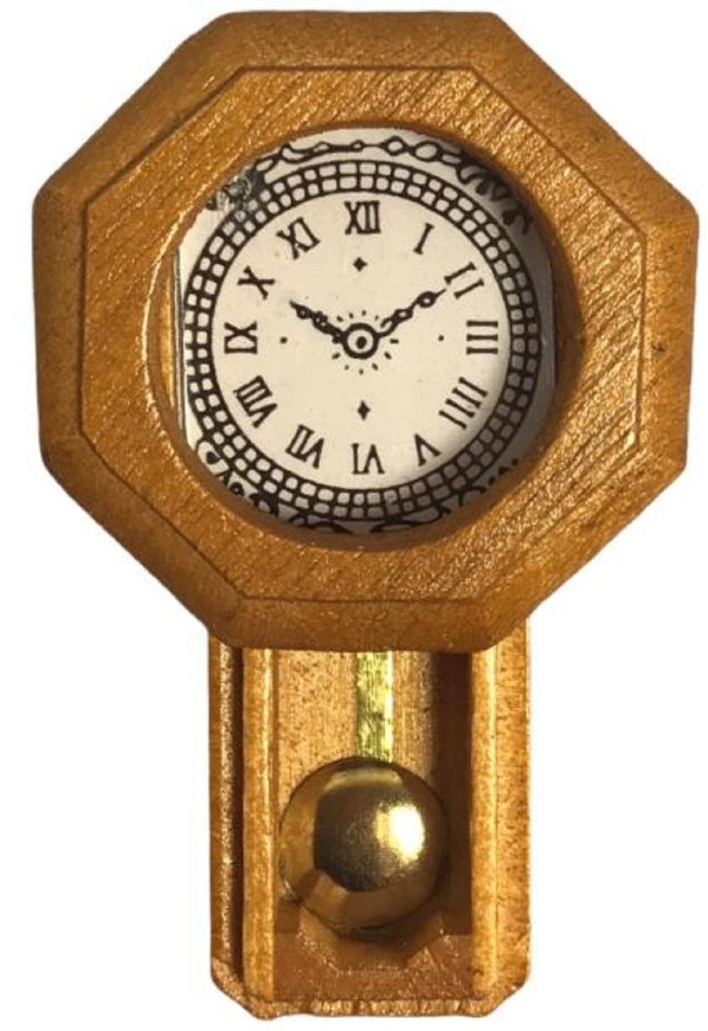 Dolls House Regulator Pendulum Wall Clock Octagon Shaped Wooden Hall Accessory