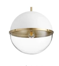 Quorum Studio White w/ Aged Brass Sphere Light Pendant 83-14-0880, 14” W