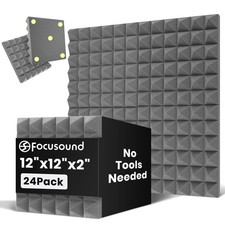 24 Pack Grey Acoustic Panels 2"x12"x12" - Soundproof Foam for Home Studio, Noise