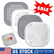 2x Hair Drainer Square Shower Drain Cover Silicone Hair Plug with Suction Cup US