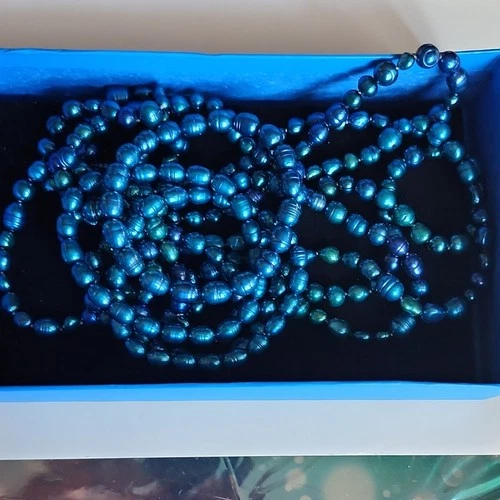 Bellezza Blue Baroque Pearl Beaded Necklace 50 in Long Blue Pearl Baroque Shape image 5