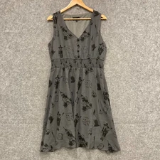 Sourpuss Dress Womens Size 2XL XXL Grey Elastic Waist Eclectic Witch VNeck 45707