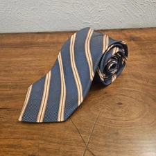 Vintage Brooks Brothers Makers Silk Tie Diagonal Orange Blue/Gray Stripes USA