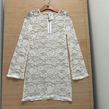 Pretty Garbage Sheer Floral Lace Mini Dress Ivory Long Sleeve Tunic Cover Up S