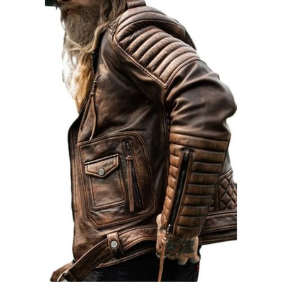 Men's Vintage Antique Distressed Brown Leather Designer Rockstar