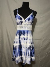 Mudd Blue Tie Dye Sundress Crochet Accent Waist Padded Chest Sz S