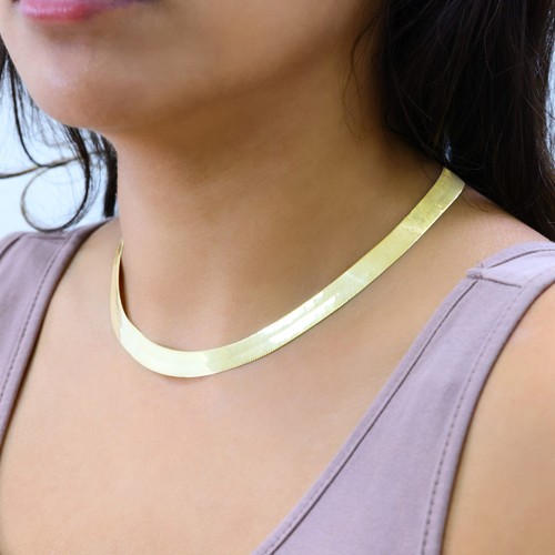 10K Gelbgold massive 3mm-9mm flache Fischgrät Kette Halskette Damen Herren 16"-24" - Bild 57 von 75