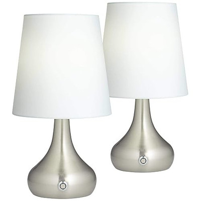 360 Firefly Table Lamp 14.5 Inches Nickle Round Base Set Of 2 Battery UsbC New