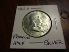 1963-D Franklin Silver Half Dollar Awesome  BU? AU? Lodged in Holder for Yrs.