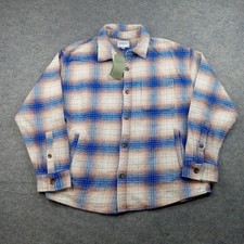 Goodfellow Shirt Mens Large Blue Orange Plaid Flannel Button Down Casual