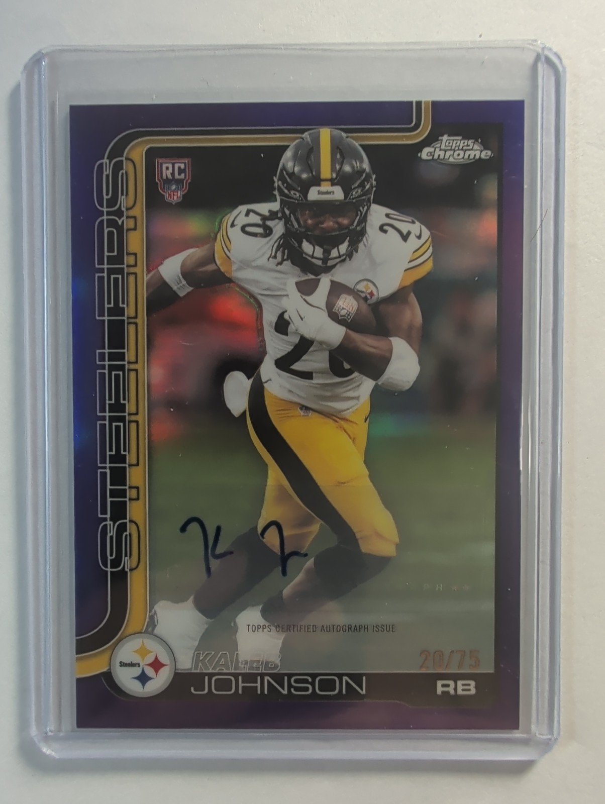 2025 Topps Chrome Kaleb Johnson Purple Refractor Rookie Auto /75 #RA-KJ