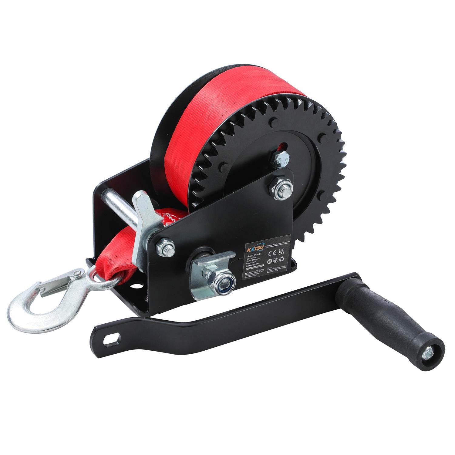 KATSU Hand Winch Black Colour With 10M Red Belt 1200LBS