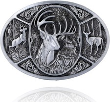 Vintage Belt Buckle Cowboy Men Women Silver Deer Head Lot Of 2 Western Antique