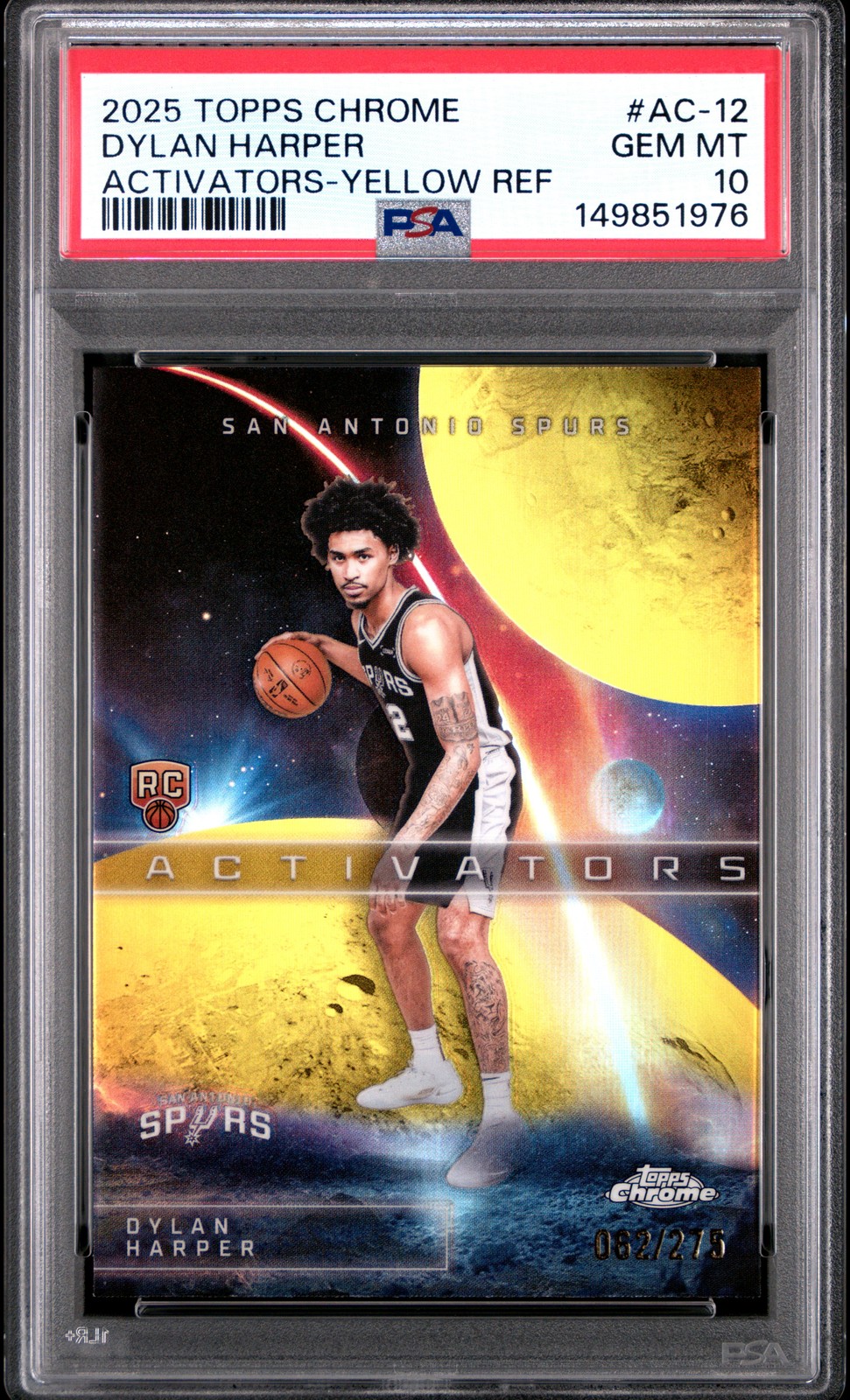 2025 TOPPS CHROME ACTIVATORS YELLOW REFRACTOR #AC-12 DYLAN HARPER 62/275 PSA 10