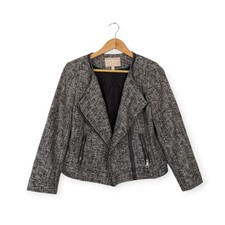 Banana Republic Women Top Moto Tweed 3/4 Sleeve Blazer Jacket Size 8