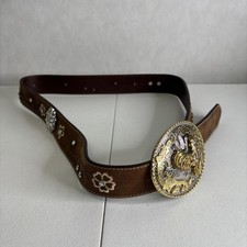 Ariat Brown Leather Belt Large A1510202 Floral Bling With Rooster Buckle