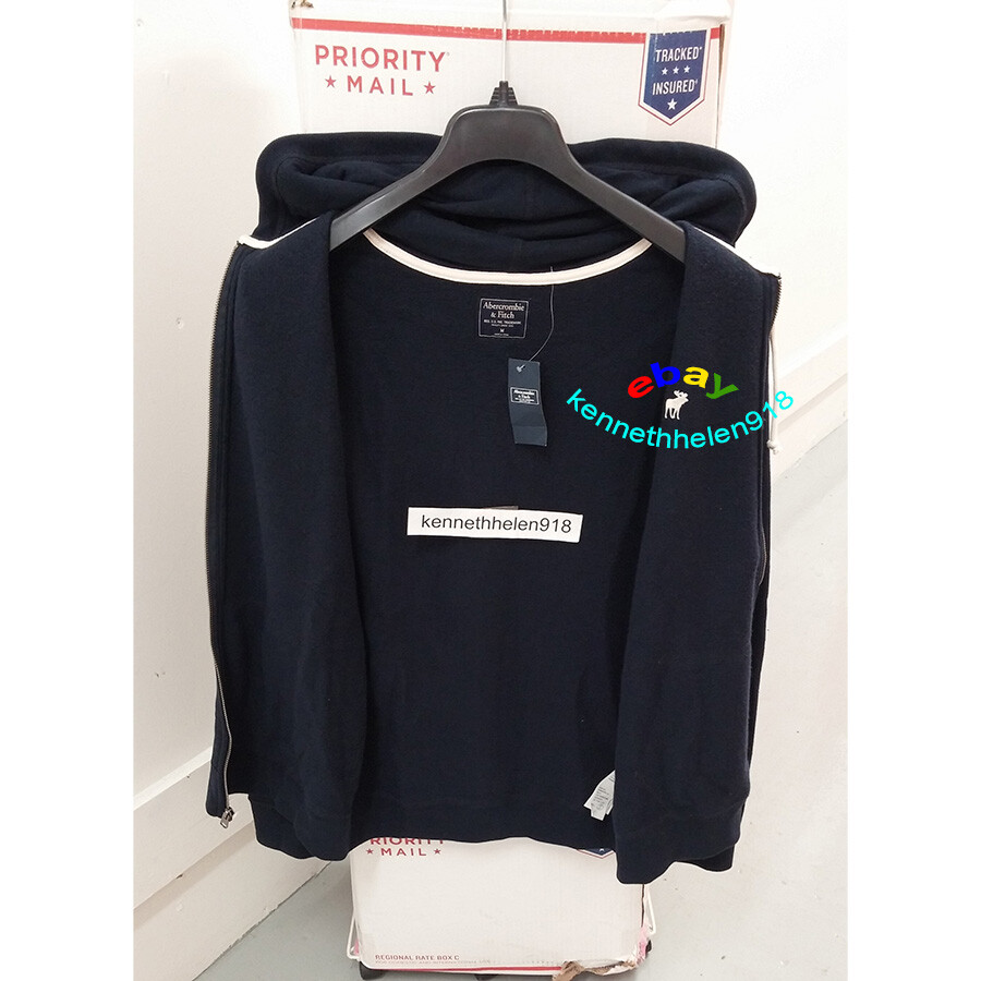 ABERCROMBIE & FITCH ICON FULL ZIP HOODIE SWEATSHIRTS NAVY