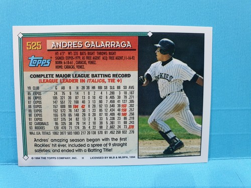 Andres Galarraga🏆Topps Gold 1994 Rockies #525 Baseball Card 🏆 FREE POST - Picture 2 of 2