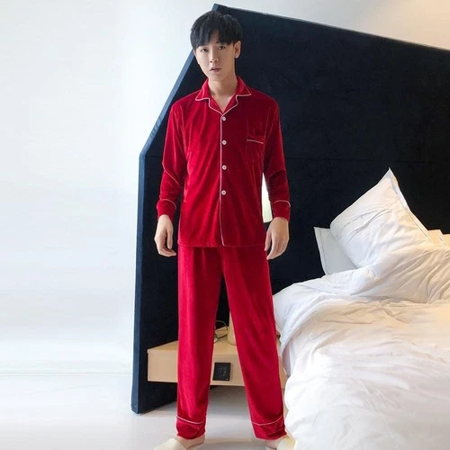 Plus Size Velour Pajamas Set Couple Sleepwear Suits Velvet 2PCS Trouser Homewear - Bild 16 von 32