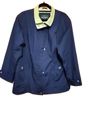 Macintosh Woman's Sz L Lined Windbreaker Nautical Navy Blue Lime Green Jacket