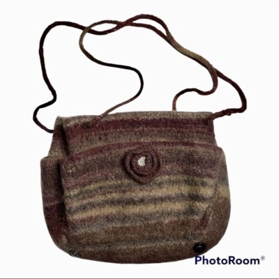 Artisan Handmade Ombre Burgundy Brown Purple Felted Wool Yarn Purse Shoulder Bag