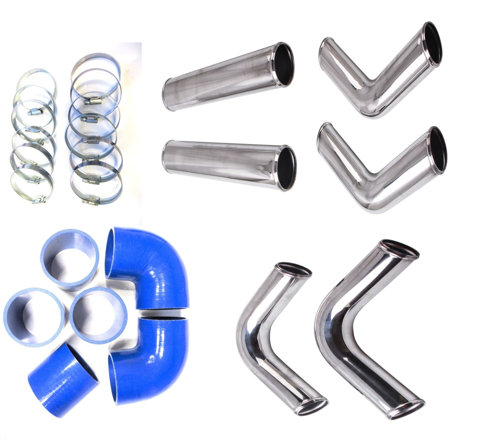 Universal Intercooler Pipework Kit 76mm 3"" FMIC BLUE HOSES, DIY Custom Pipe Kit
