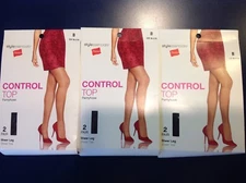 Hanes control top pantyhose 6 pairs szB off black sheer leg sheer toe