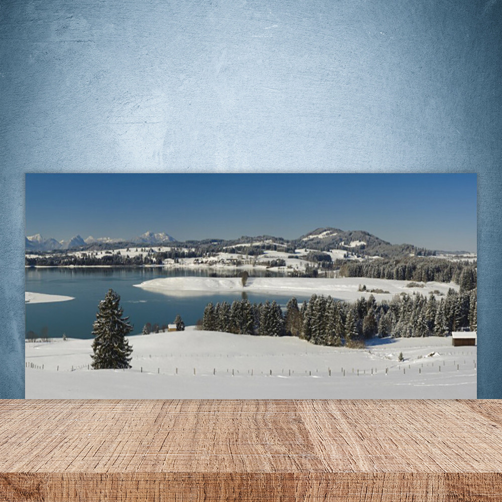 Crédence en verre trempé 100x50 anti-éclaboussures motif paysage d'hiver