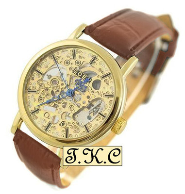 Vergoldet Erbstück Mechanisch Handaufzug Skelett Steampunk Braun