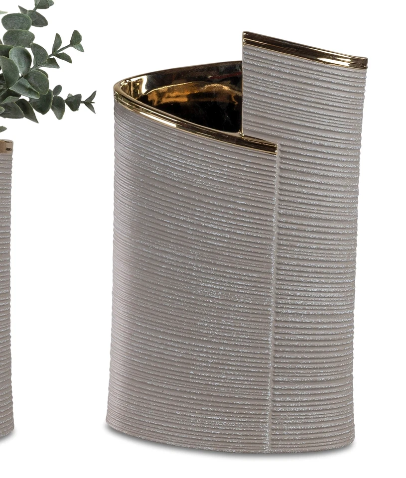 Deko Vase GOLDSAND oval H. 29cm B. 18cm grau gold Keramik Formano H25