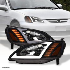 Switchback Sequential For 2001-2003 Civic 2dr4dr Blk Headlights Wled Tube Bar